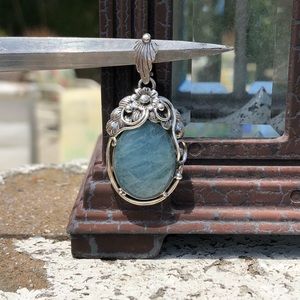 Aquamarine Genuine Floral Sterling Silver Pendant
